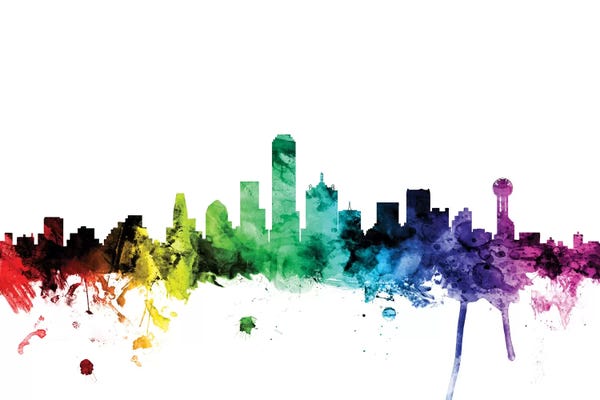 Dallas Skylines: Rainbow Skyline Of Dallas, Texas, USA by Michael Tompsett