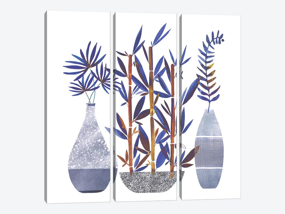 Indigo Flora Trio by Modern Tropical 3-piece Art Print