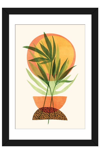 Retro Sunset Garden Paper Art Print - Modern Tropical