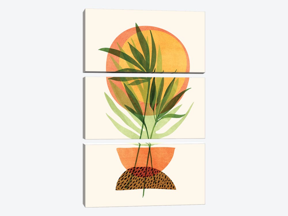 Retro Sunset Garden by Modern Tropical 3-piece Canvas Print