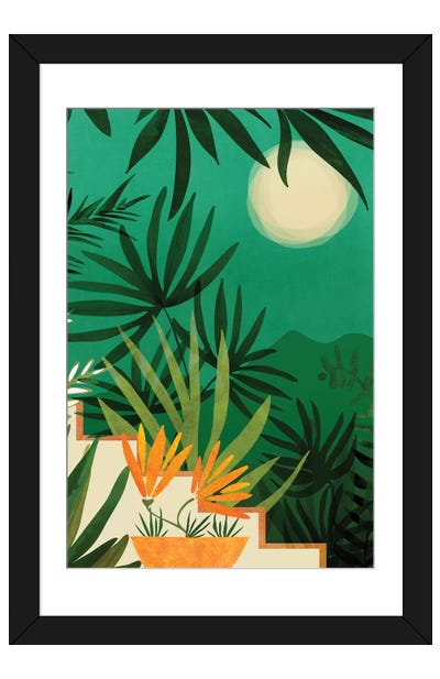 Exotic Garden Nightscape Paper Art Print - Modern Tropical