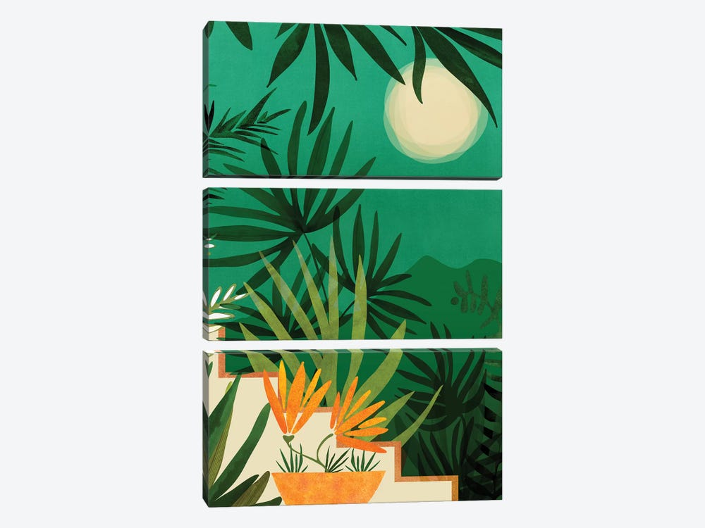 Exotic Garden Nightscape by Modern Tropical 3-piece Canvas Print