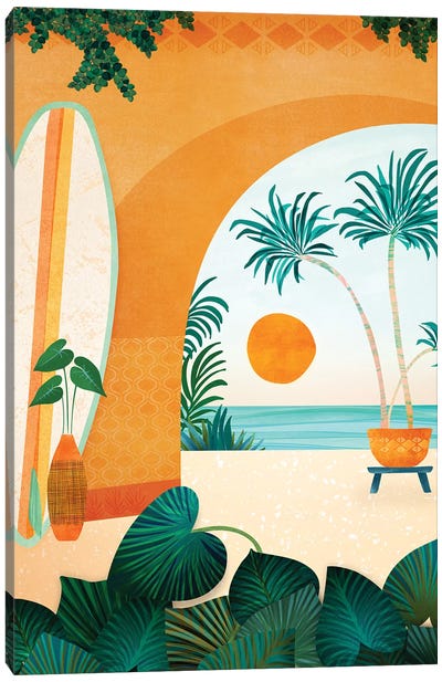 Seaside Surf Retreat Canvas Art Print - Tropical Leaf Art