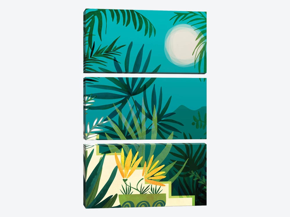 Rainforest With Moonlight by Modern Tropical 3-piece Art Print