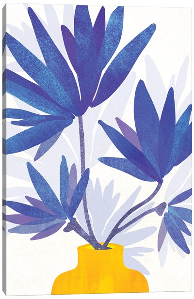 Indigo Blooms Canvas Art Print - Modern Tropical