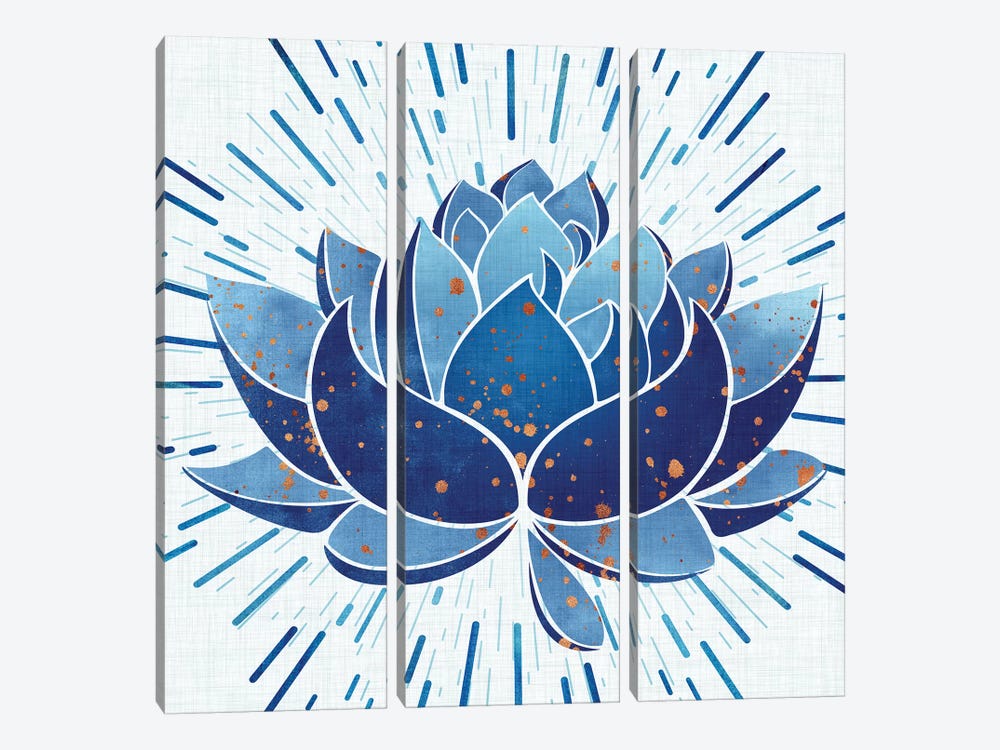 Blooming Indigo Lotus by Modern Tropical 3-piece Canvas Wall Art