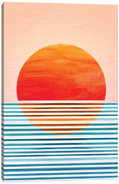 Geometric Minimalist Sunset Canvas Art Print - Modern Tropical