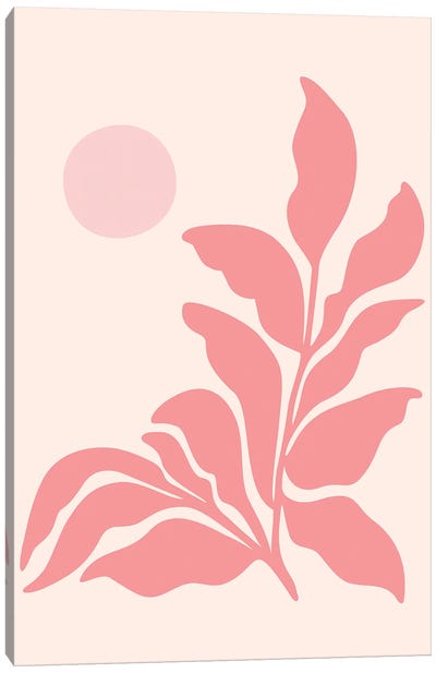 Retro Pink Garden Canvas Art Print - Modern Tropical