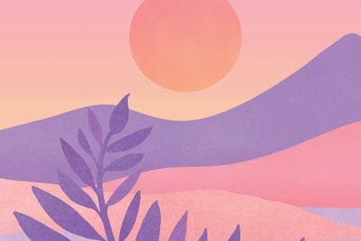 Oasis Sunset Landscape by Modern Tropical framed wall art