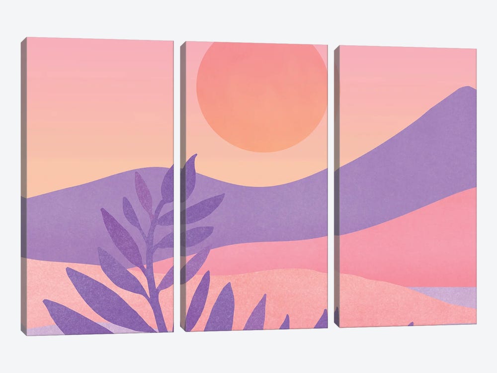 Oasis Sunset Landscape by Modern Tropical 3-piece Canvas Wall Art