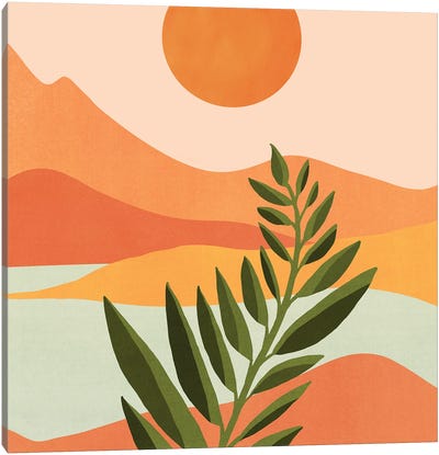 Western Mountain Landscape Canvas Art Print - Modern Tropical