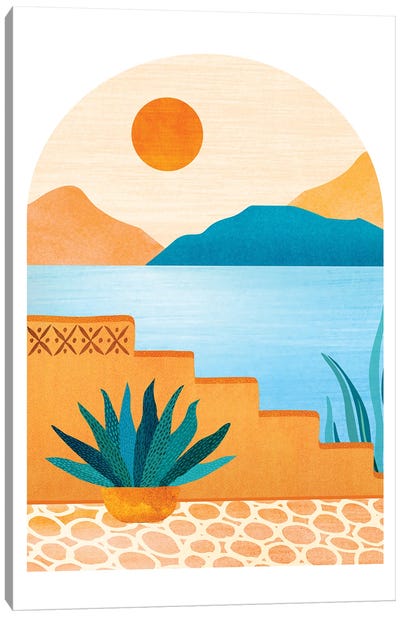 Teal Orange Desert Oasis Canvas Art Print - Modern Tropical