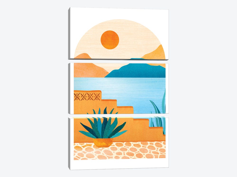 Teal Orange Desert Oasis by Modern Tropical 3-piece Canvas Wall Art