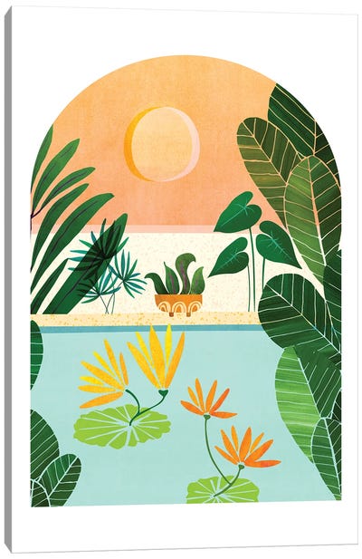 Tropical Garden Sunrise Canvas Art Print - Modern Tropical