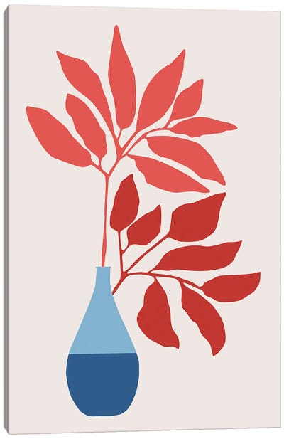 Strawberry Red Ficus Canvas Art Print - Blue & Red Art
