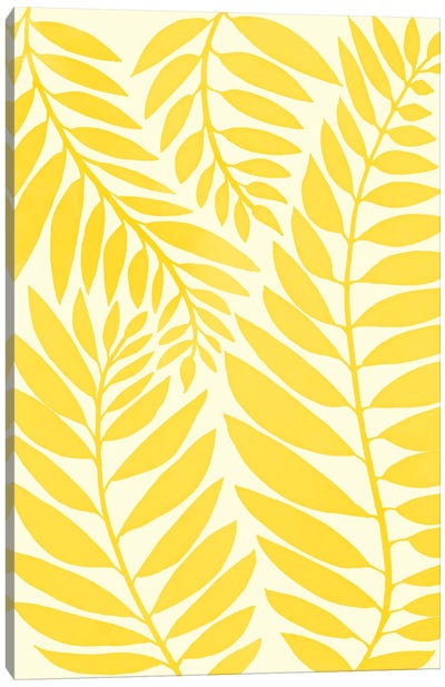 Golden Yellow Leaves Canvas Art Print - Black, White & Yellow Art