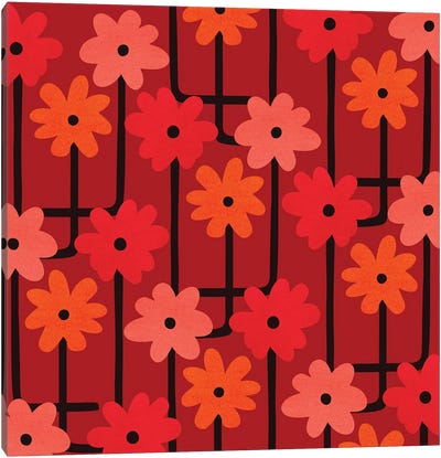 Blooms On The Move Canvas Art Print - Red Art