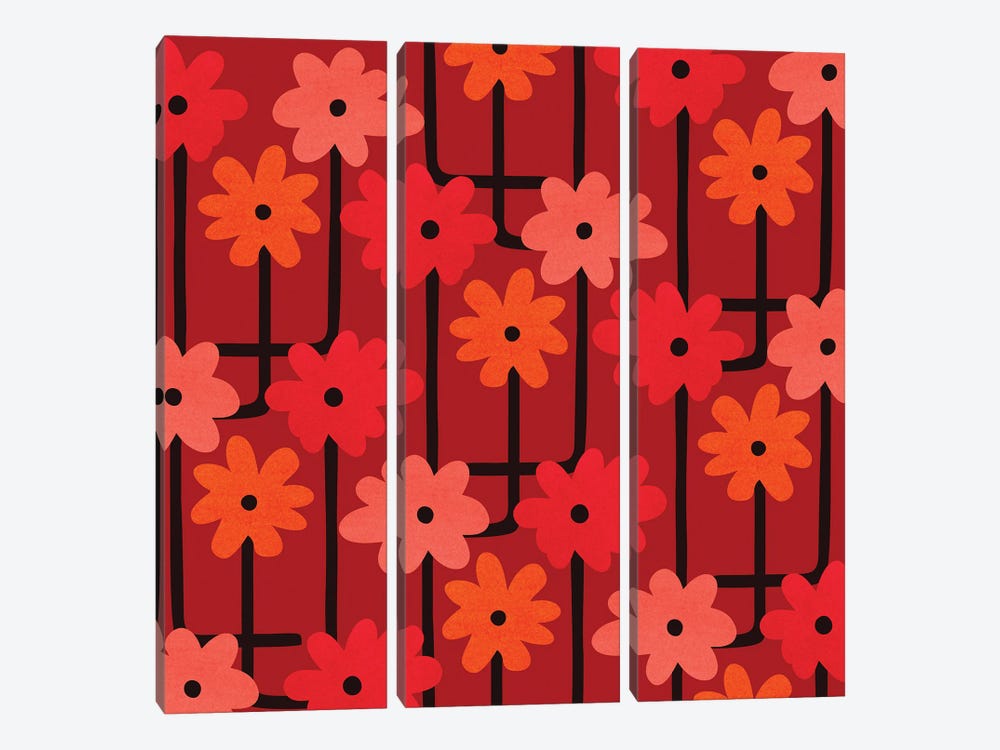 Blooms On The Move by Modern Tropical 3-piece Canvas Print