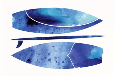 Indigo Surfboard Watercolor by Modern Tropical canvas print