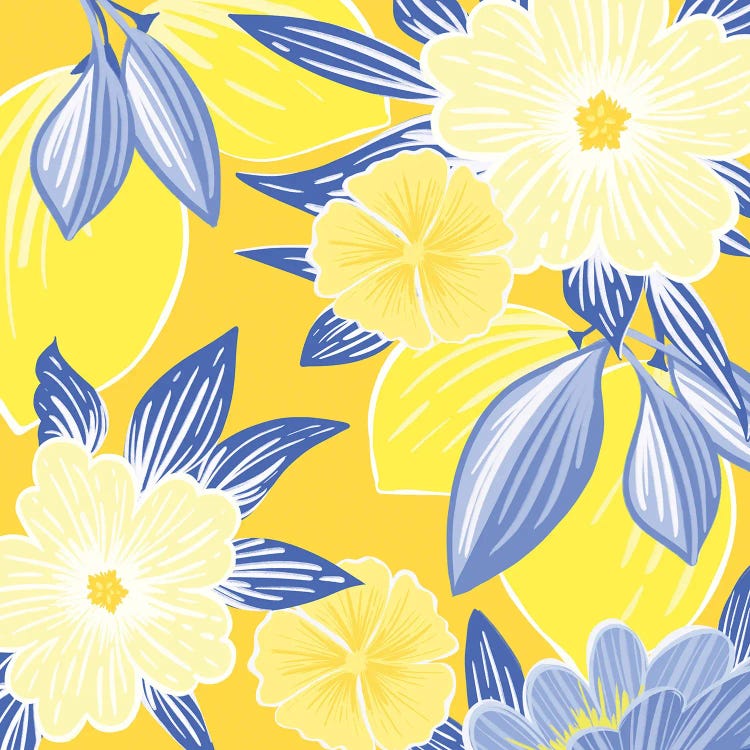 Lemon With Tropical Hibiscus by Modern Tropical wall art