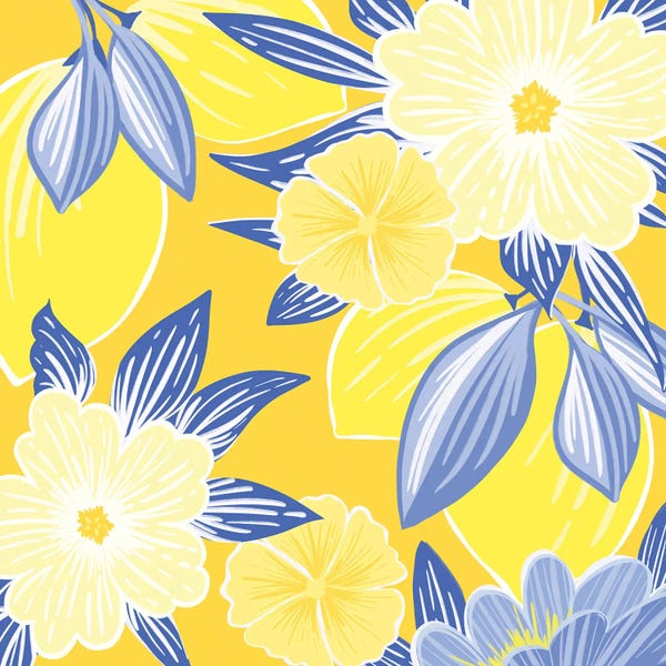 Floral & Botanical Patterns: Lemon With Tropical Hibiscus by Modern Tropical