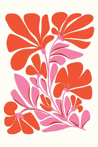 Red Blooms by Modern Tropical framed canvas print