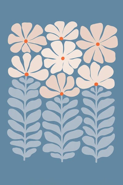 Cream Art - Canvas Prints: Blue Deco Flower Garden by Modern Tropical