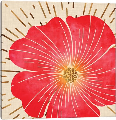 Red Hibiscus Canvas Art Print - Modern Tropical