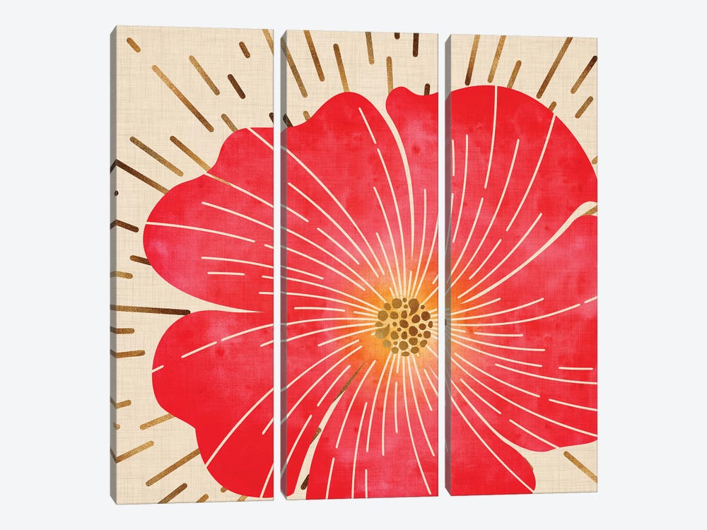 Red Hibiscus by Modern Tropical 3-piece Canvas Art