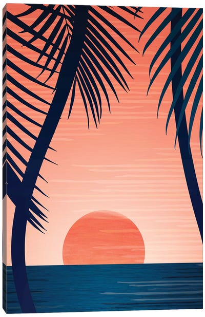 Tropical Beach Sunset Canvas Art Print - Blue Tropics