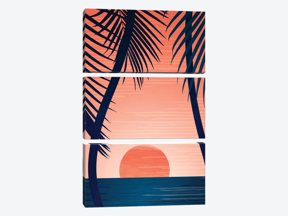 Tropical Beach Sunset by Modern Tropical 3-piece Canvas Print