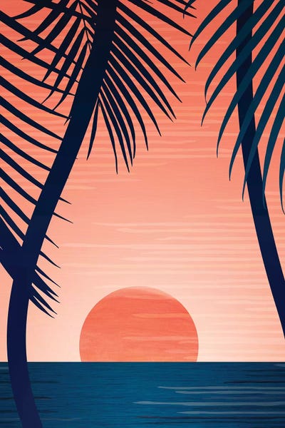Large Coastal Art - Canvas Prints: Tropical Beach Sunset by Modern Tropical