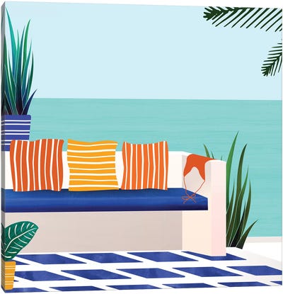 Tropical Villa On The Sea Canvas Art Print - Blue Tropics