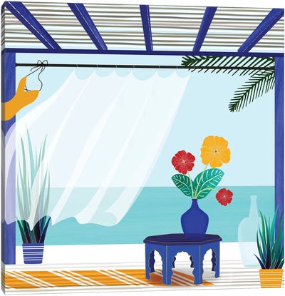 Villa By The Sea Canvas Art Print - Blue Tropics