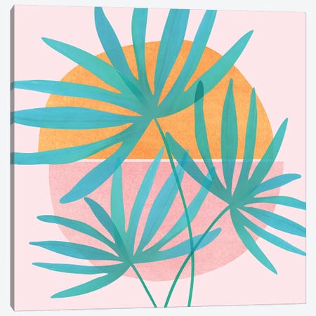 Retro Sunset Fan Palms Canvas Print #MTP91} by Modern Tropical Canvas Art Print