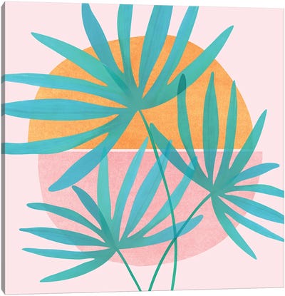 Retro Sunset Fan Palms Canvas Art Print - Modern Tropical