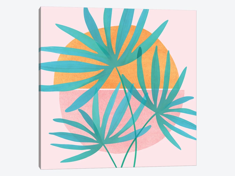 Retro Sunset Fan Palms by Modern Tropical 1-piece Canvas Art