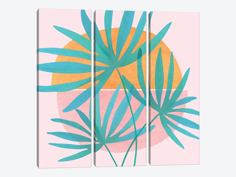 Retro Sunset Fan Palms by Modern Tropical 3-piece Canvas Artwork