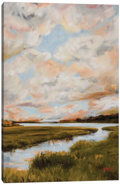 Warm Clouds Over The Marsh Canvas Art Print - Sunrise & Sunset Art