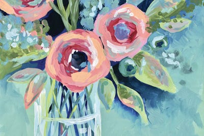 Flowers In A Mason Jar Aqua by April Moffatt canvas print