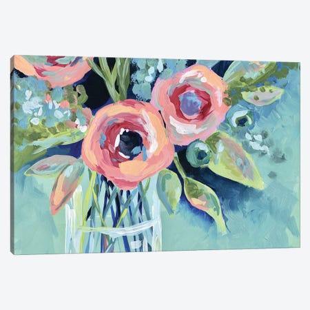 Flowers In A Mason Jar Aqua Canvas Print #MTT14} by April Moffatt Canvas Art