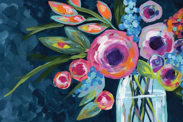 Still Life: Flowers In A Mason Jar Indigo by April Moffatt