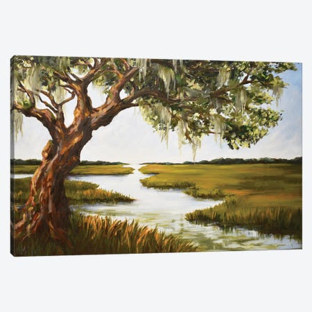 Oak Tree Over The Marsh Canvas Print #MTT23} by April Moffatt Canvas Wall Art