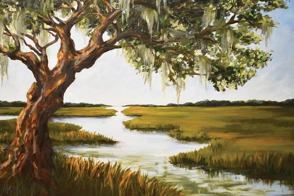 Oak Trees: Oak Tree Over The Marsh by April Moffatt