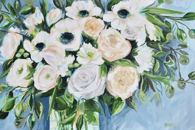 White Peonies And Poppies by April Moffatt framed wall art