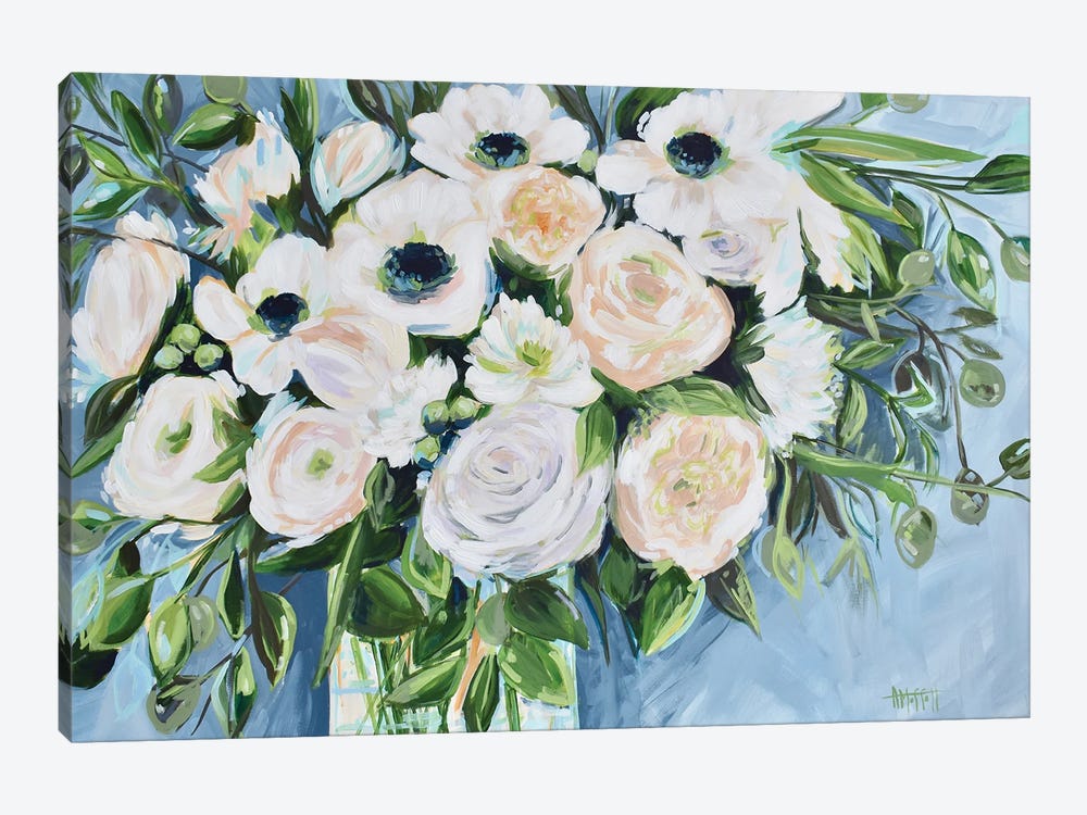 White Peonies And Poppies by April Moffatt 1-piece Canvas Art