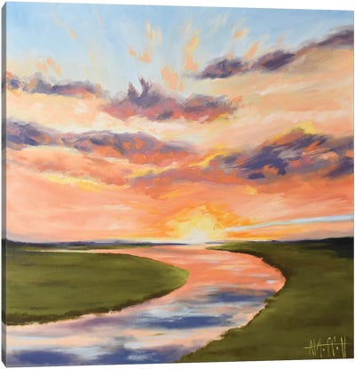 Good Morning Sunrise Over The Marsh Canvas Art Print - Pastel Impressionism