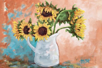 Sunflowers In A Farmhouse Pitcher by April Moffatt metal wall art