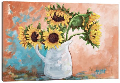 Sunflowers In A Farmhouse Pitcher Canvas Art Print - April Moffatt