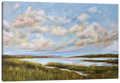 Early Spring Clouds Over The Waking Marsh Canvas Art Print - Marsh & Swamp Art